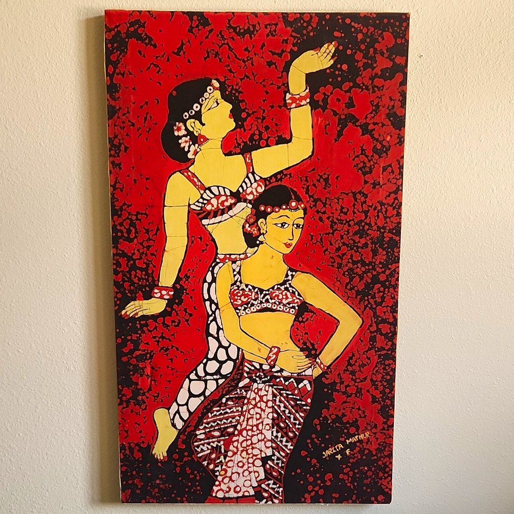 Vintage Sarita Mathur Signed Traditional Indian Batik Fabric Painting – As-Is